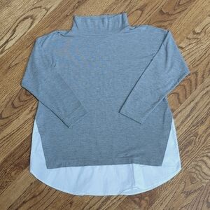 LOFT 3/4 Sleeve Top Gray with White Shirttail Size XSP